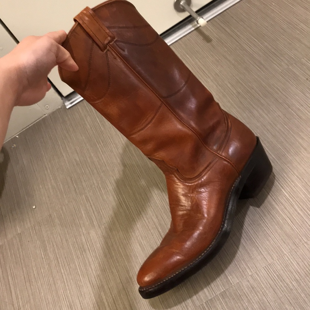 Nocona Brown Leather Cowboy Boots with Pull Tabs - Picture 10 of 12